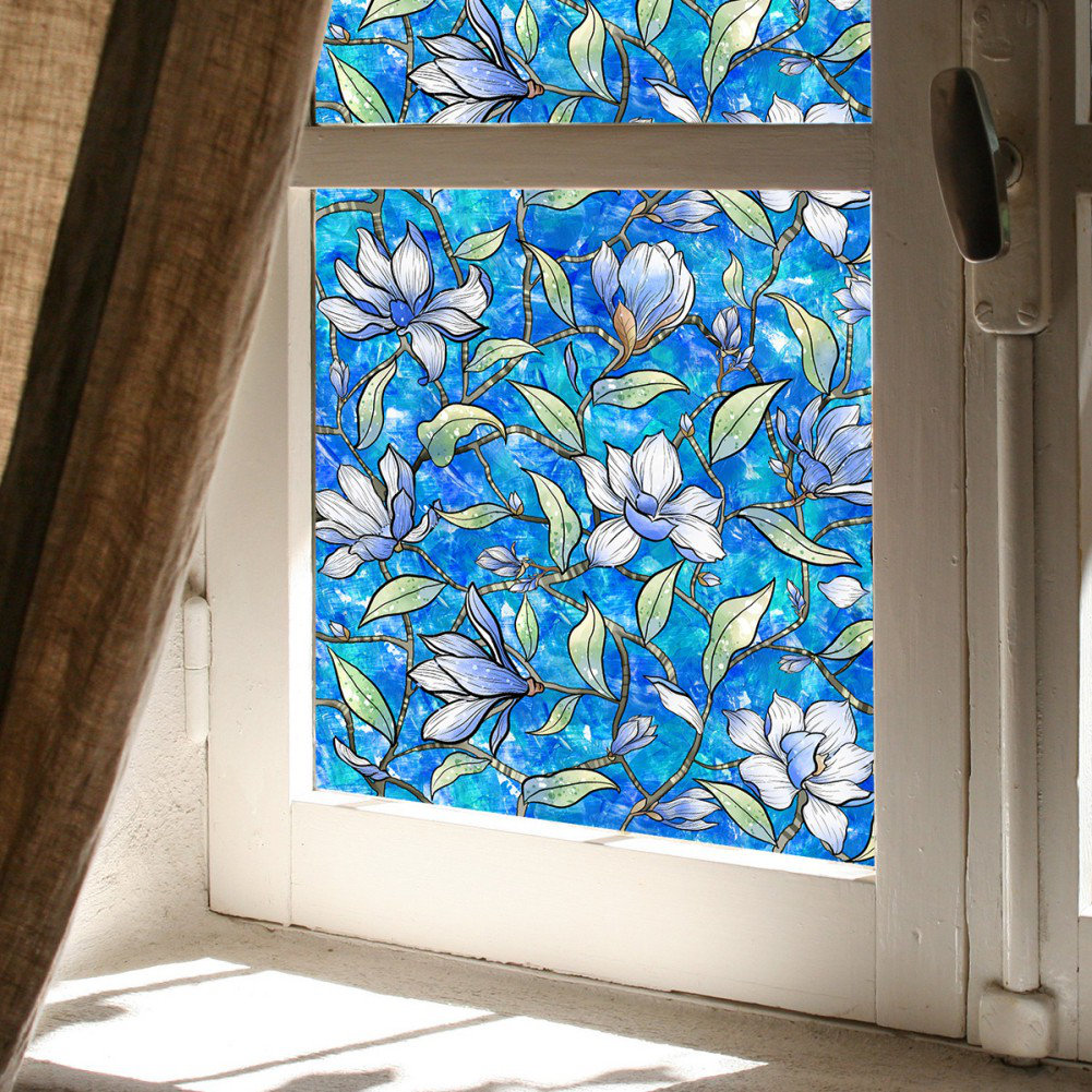 Stained Glass Window Privacy Film - Static Cling Decorative Film, UV & Heat Blocking, 17.7" X 39.3" For Bedroom, Bathroom, Kitchen